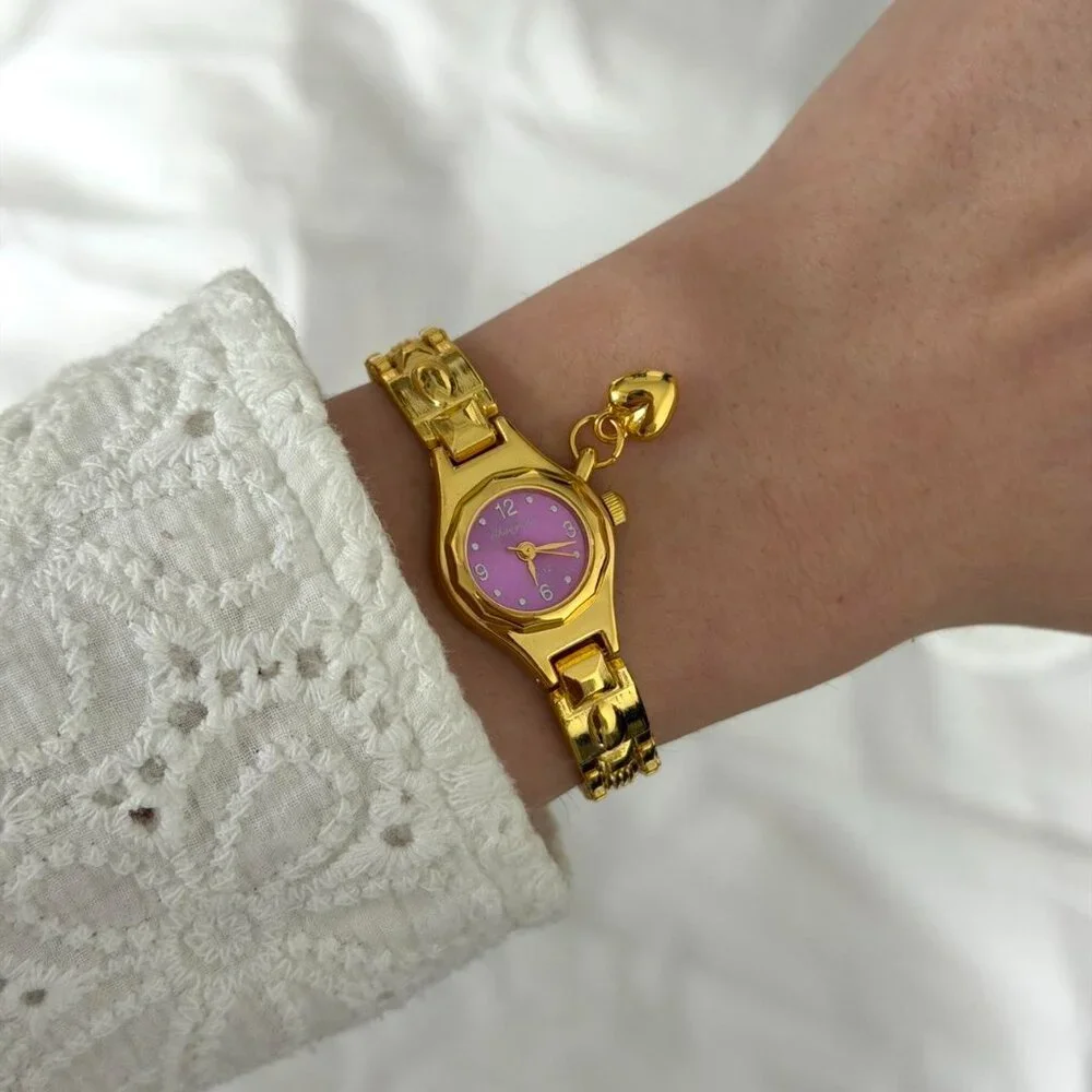 Sku:0480 vintage vibe Gold/Purple Mini watch‎ pendant Stainless steel+gift bag